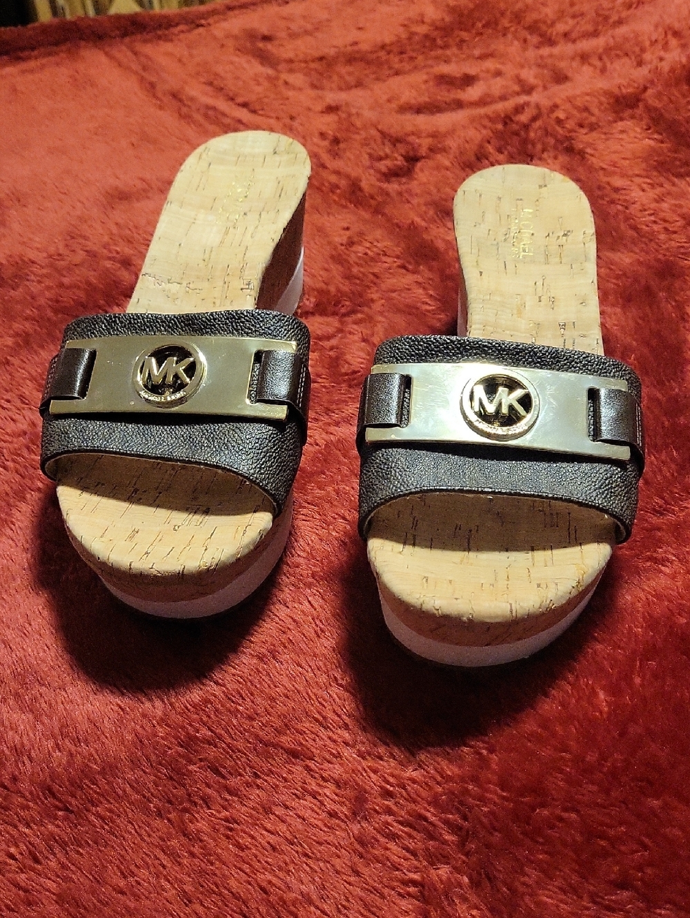 Michael Kors Black Slide Sandals with Gold MK Accent